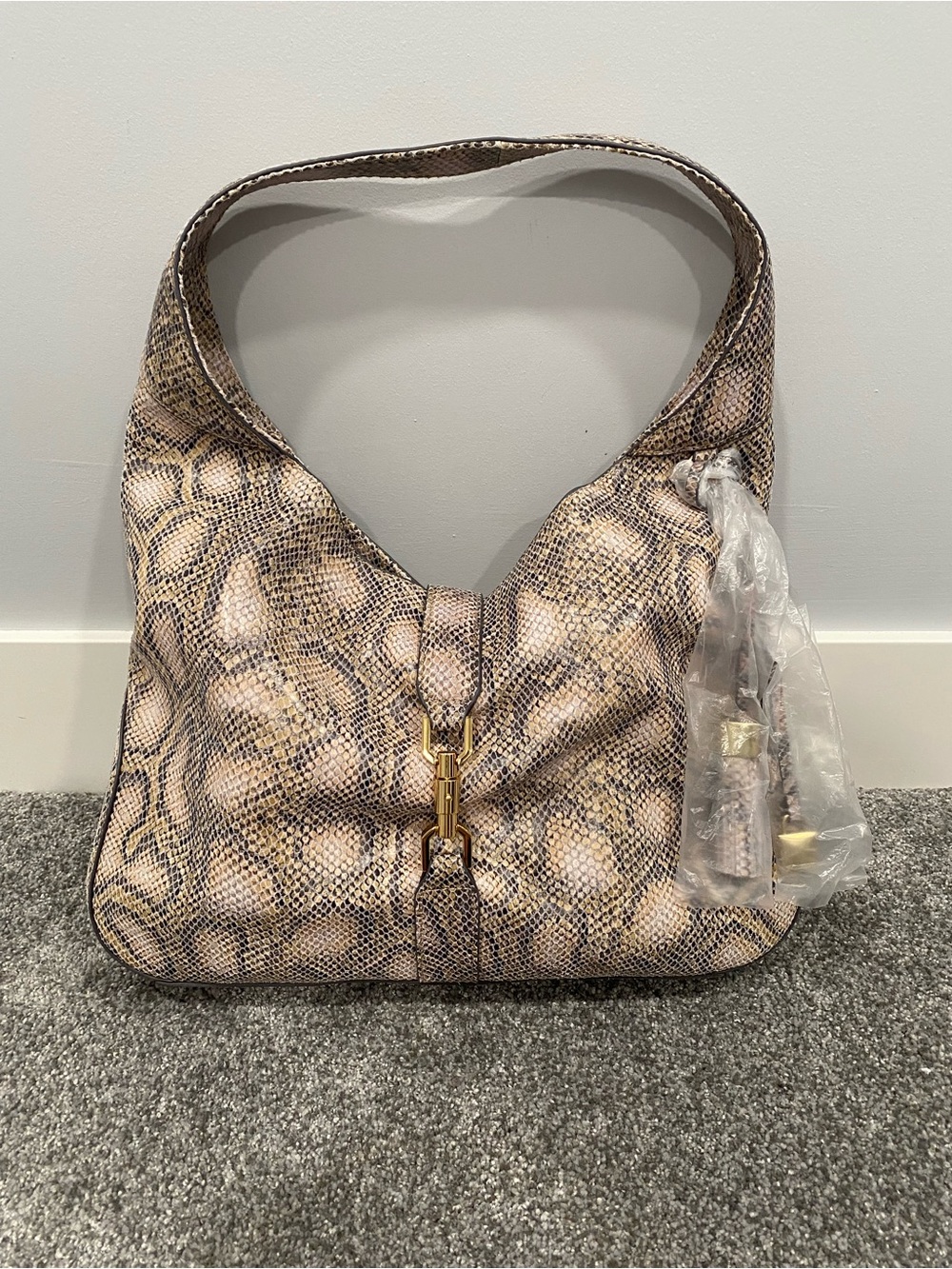 GILI Got To Love It Large Leather Emb Python Snake Tassel Hobo Bag Purse NWOT
